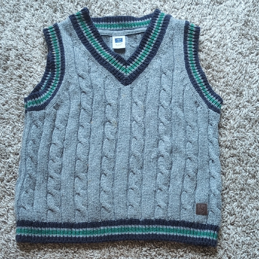 Janie and Jack Gray and Green V-Neck Sweater